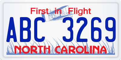 NC license plate ABC3269