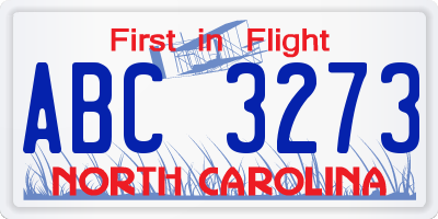 NC license plate ABC3273
