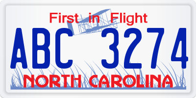 NC license plate ABC3274