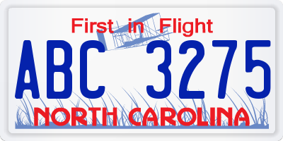 NC license plate ABC3275