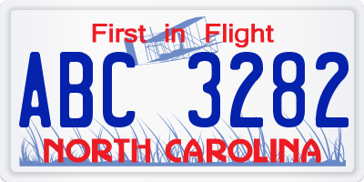 NC license plate ABC3282