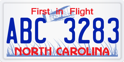 NC license plate ABC3283