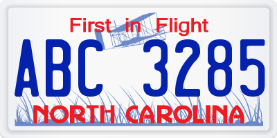 NC license plate ABC3285