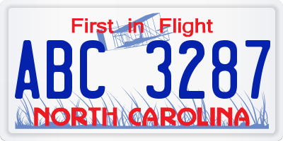 NC license plate ABC3287