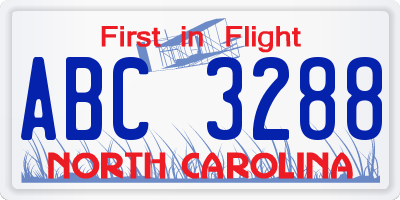 NC license plate ABC3288