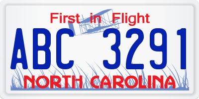 NC license plate ABC3291
