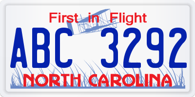 NC license plate ABC3292