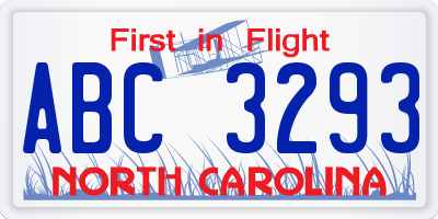 NC license plate ABC3293