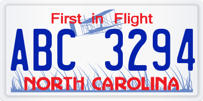 NC license plate ABC3294