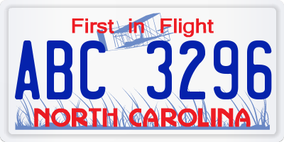 NC license plate ABC3296