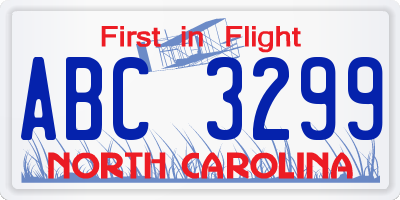 NC license plate ABC3299