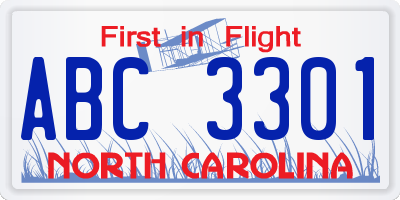 NC license plate ABC3301