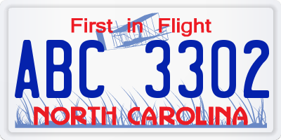 NC license plate ABC3302