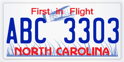 NC license plate ABC3303