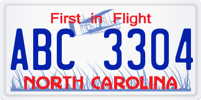 NC license plate ABC3304