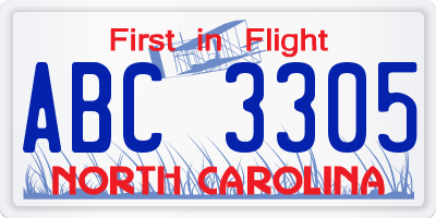 NC license plate ABC3305