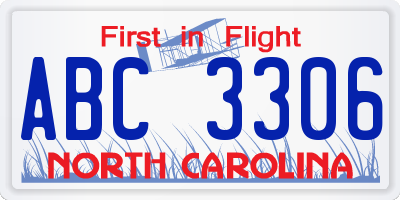 NC license plate ABC3306