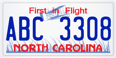 NC license plate ABC3308