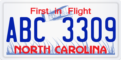 NC license plate ABC3309