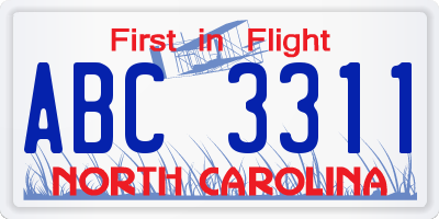 NC license plate ABC3311