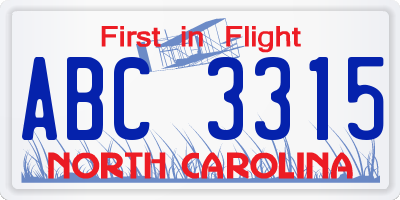 NC license plate ABC3315