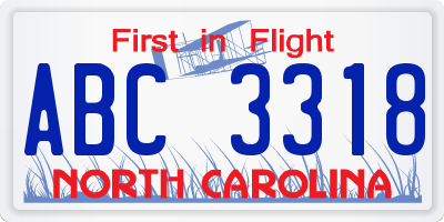 NC license plate ABC3318
