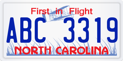 NC license plate ABC3319