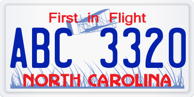 NC license plate ABC3320