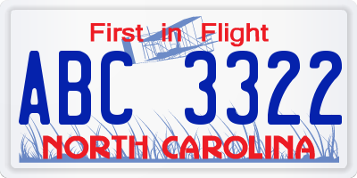 NC license plate ABC3322