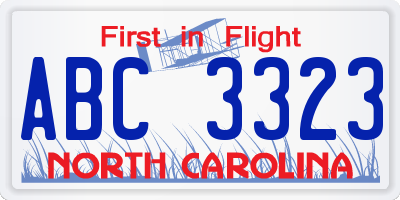 NC license plate ABC3323