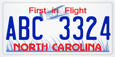 NC license plate ABC3324