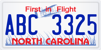 NC license plate ABC3325
