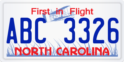 NC license plate ABC3326