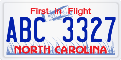 NC license plate ABC3327
