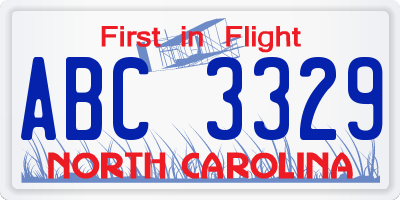 NC license plate ABC3329