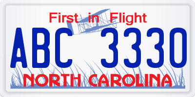 NC license plate ABC3330