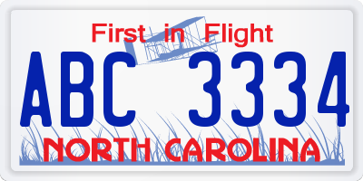 NC license plate ABC3334