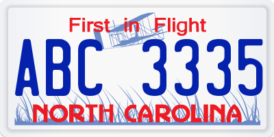NC license plate ABC3335