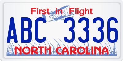 NC license plate ABC3336