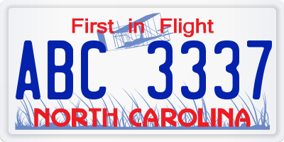 NC license plate ABC3337