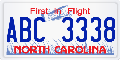 NC license plate ABC3338