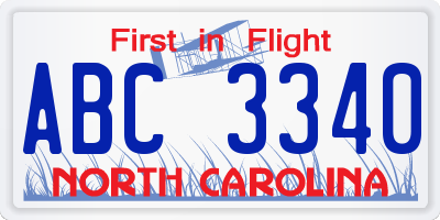 NC license plate ABC3340