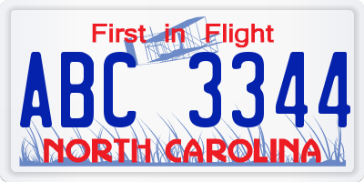 NC license plate ABC3344