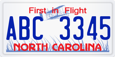 NC license plate ABC3345