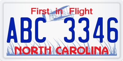 NC license plate ABC3346