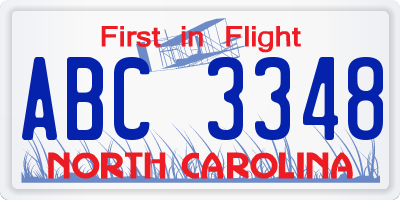 NC license plate ABC3348