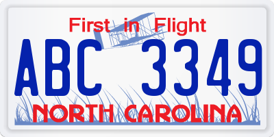 NC license plate ABC3349