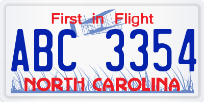 NC license plate ABC3354