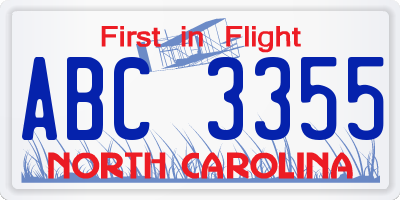 NC license plate ABC3355