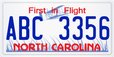 NC license plate ABC3356